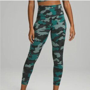 LULULEMON Leggings Size XS 0-2 Teal Blue Camouflage w/ Back Zipper